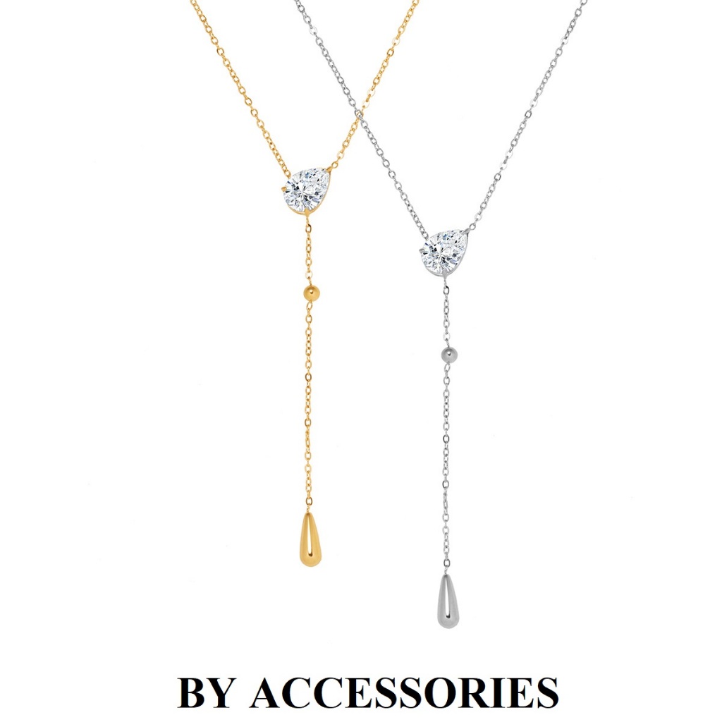 Dây chuyền nữ titan dáng chữ Y tua rua giọt nước khảm đá trắng lấp lánh không gỉ WN2541 BY ACCESSORIES