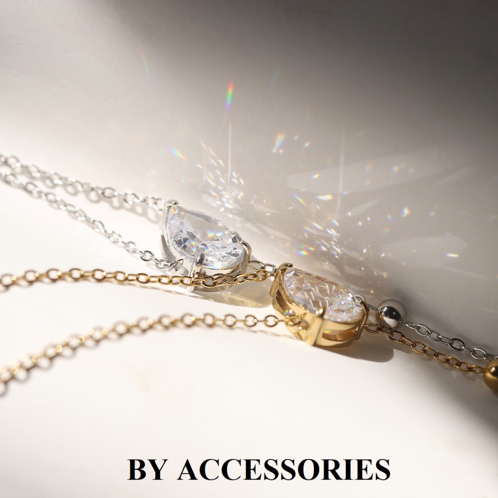 Dây chuyền nữ titan dáng chữ Y tua rua giọt nước khảm đá trắng lấp lánh không gỉ WN2541 BY ACCESSORIES