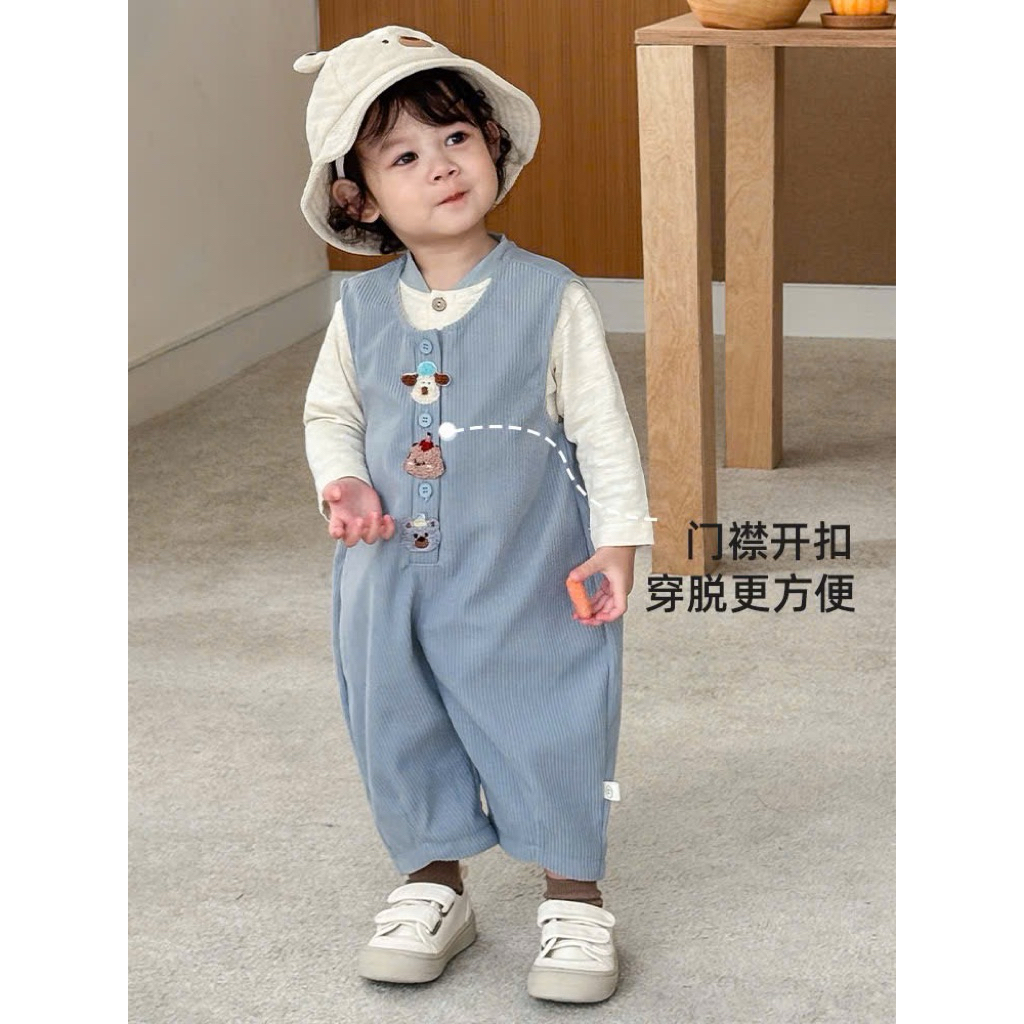 (Order) Yếm nỉ nhung tăm gân dài hoạ tiết ngộ nghĩnh dành cho bé trai - bé gái phù hợp mùa thu đông