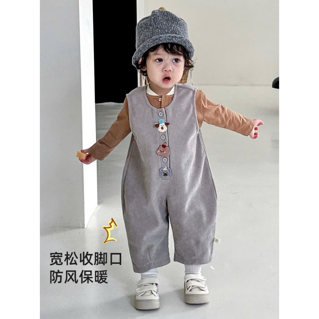 (Order) Yếm nỉ nhung tăm gân dài hoạ tiết ngộ nghĩnh dành cho bé trai - bé gái phù hợp mùa thu đông