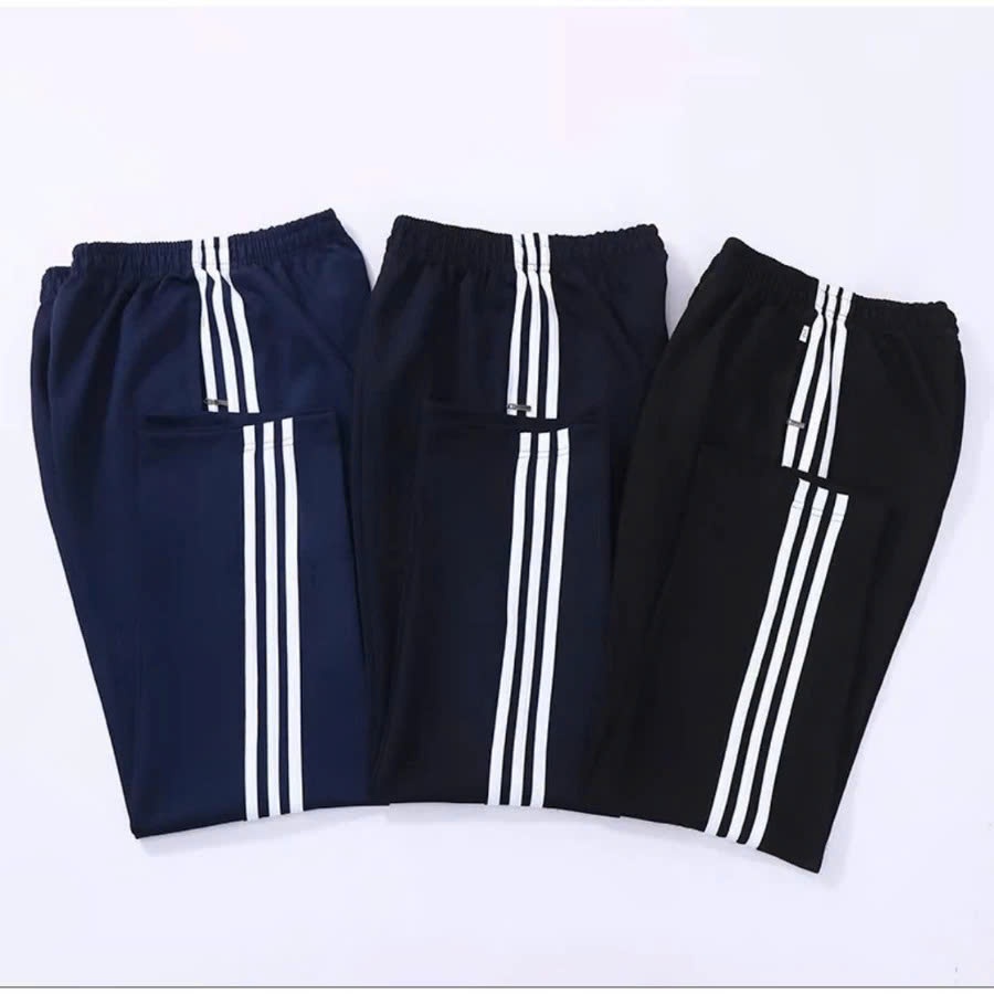Quần Thể Dục 2 Sọc, 3 Sọc Màu Tím Than Tiểu Học, Trung Học Chất Thun Chéo Cao Cấp Không Bai Xù