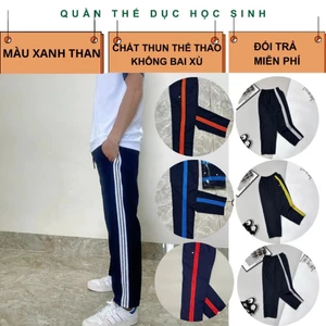 Quần Thể Dục 2 Sọc, 3 Sọc Màu Tím Than Tiểu Học, Trung Học Chất Thun Chéo Cao Cấp Không Bai Xù