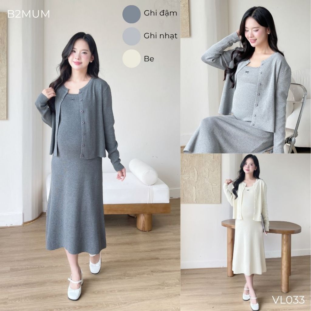 Set váy len gồm váy 2 dây và áo khoác, thiết kế dáng suông dài qua gối lịch sự mặc đi làm đi chơi đều xinh - vl033 B2MUM