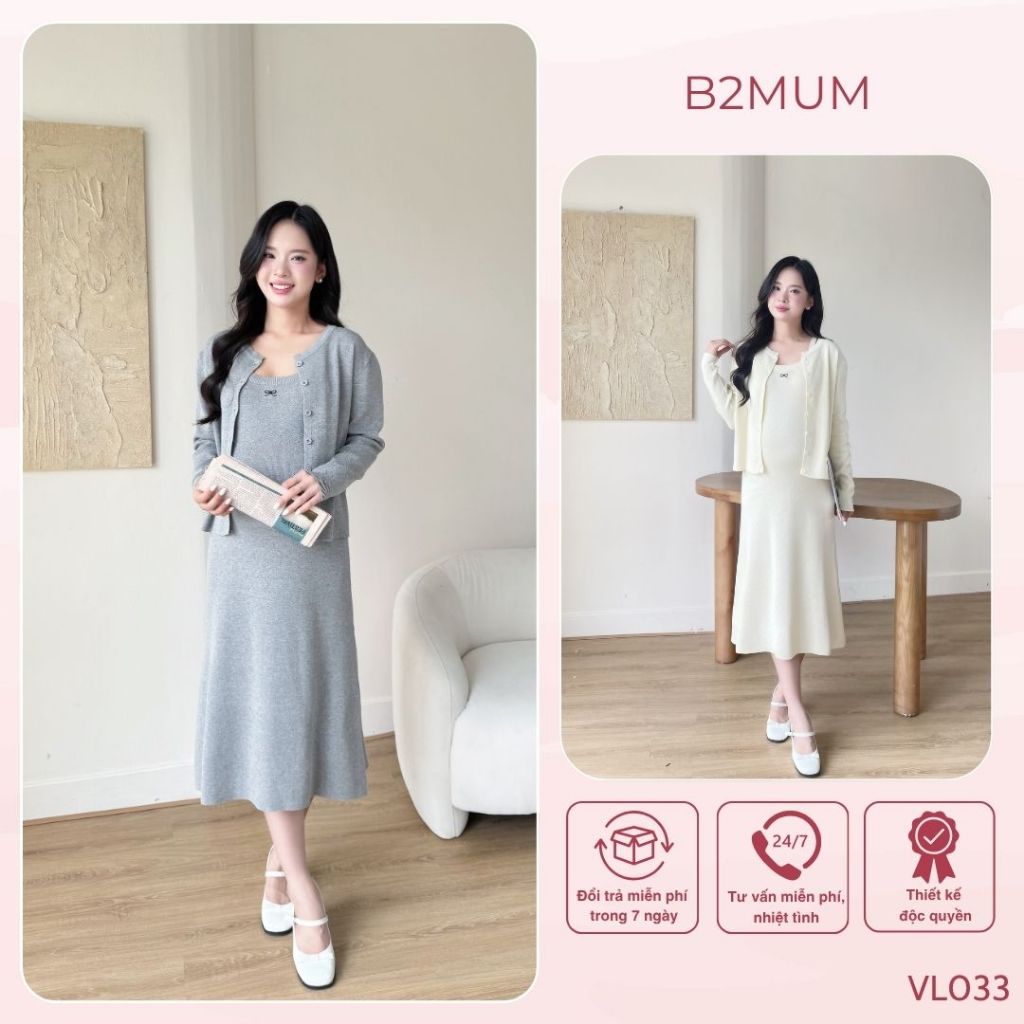 Set váy len gồm váy 2 dây và áo khoác, thiết kế dáng suông dài qua gối lịch sự mặc đi làm đi chơi đều xinh - vl033 B2MUM