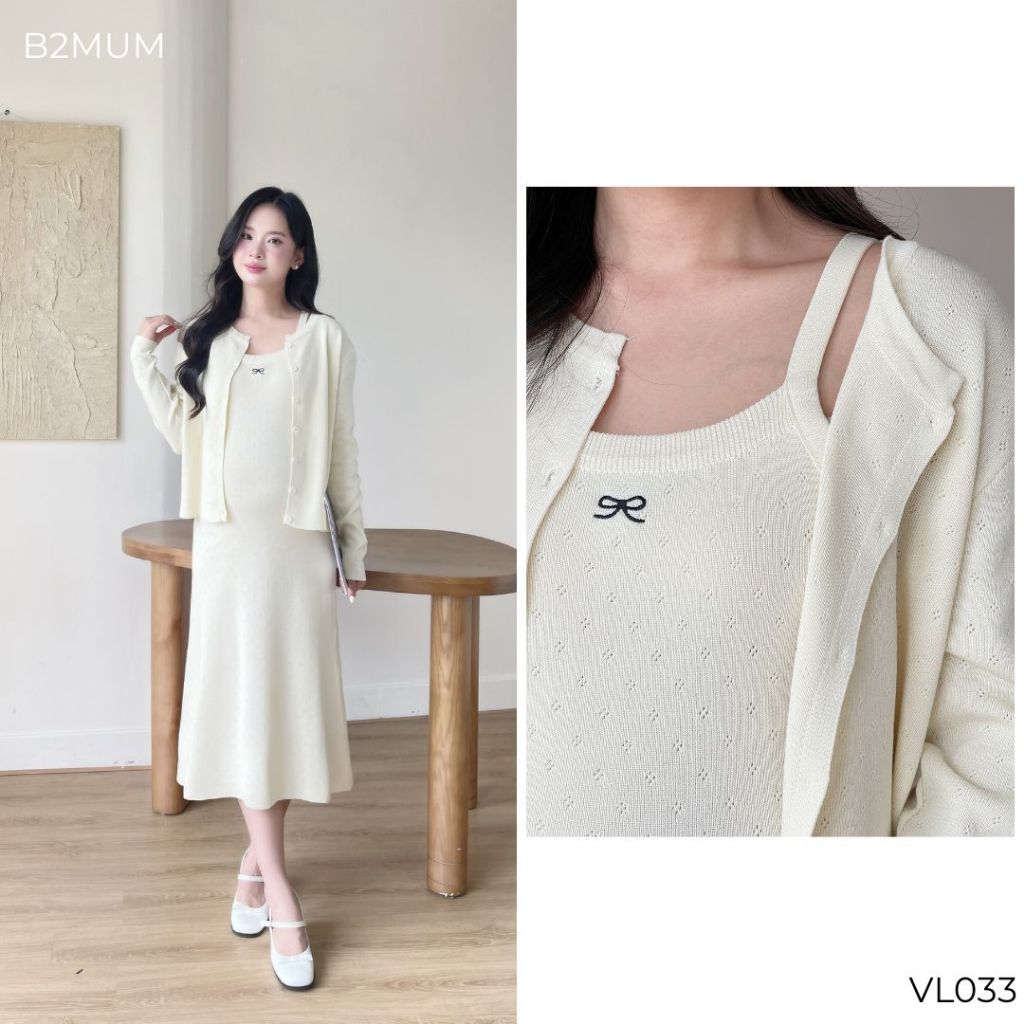 Set váy len gồm váy 2 dây và áo khoác, thiết kế dáng suông dài qua gối lịch sự mặc đi làm đi chơi đều xinh - vl033 B2MUM