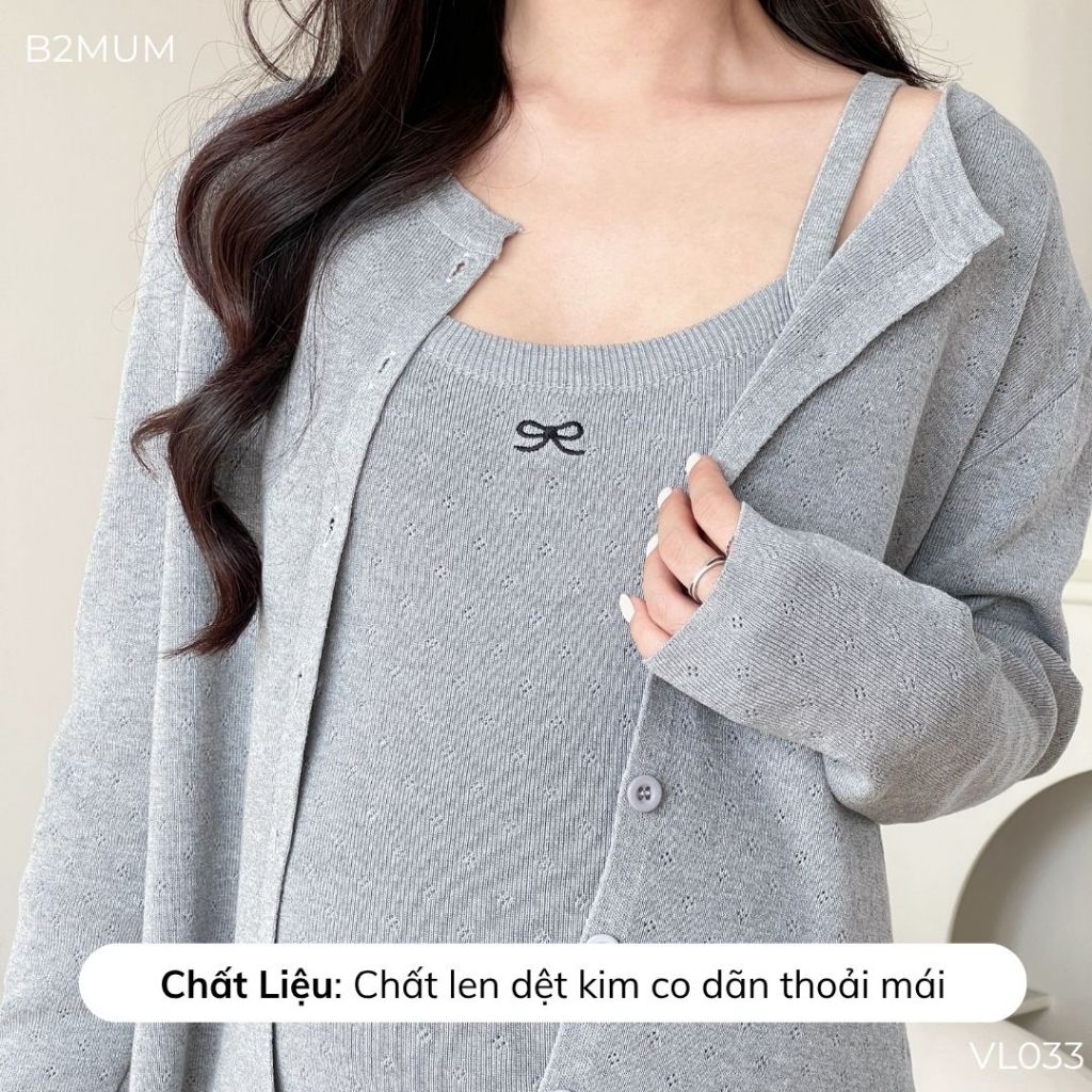 Set váy len gồm váy 2 dây và áo khoác, thiết kế dáng suông dài qua gối lịch sự mặc đi làm đi chơi đều xinh - vl033 B2MUM