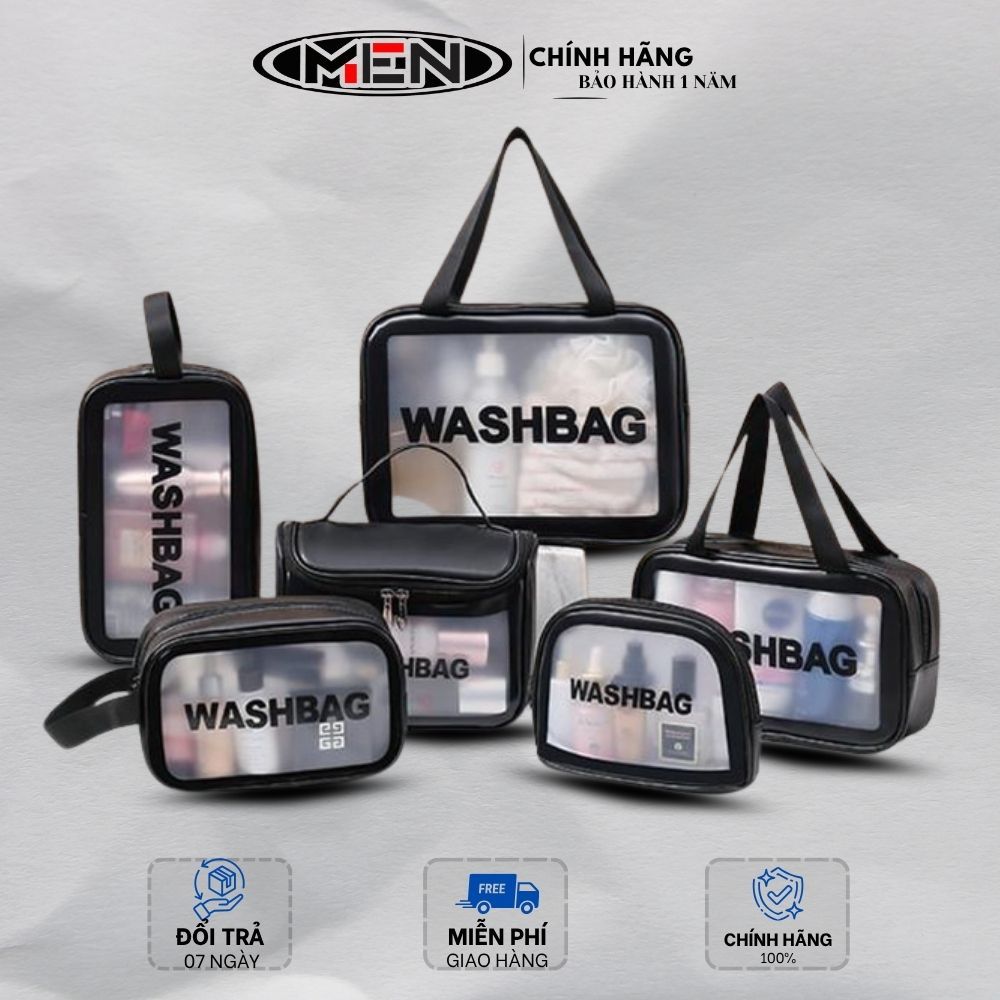 Combo Túi đồ cá nhân trong suốt washbag GINCEVHY nhựa PVC 3 màu M.E.N đi biển du lịch (ĐÚNG HÌNH)