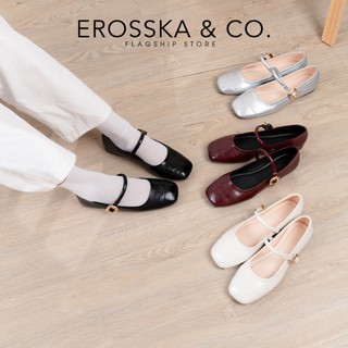 [Erosska]- Giày búp bê nữ ballet core mũi vuông, quai ngang phối khóa cao 2.5cm  - EL084