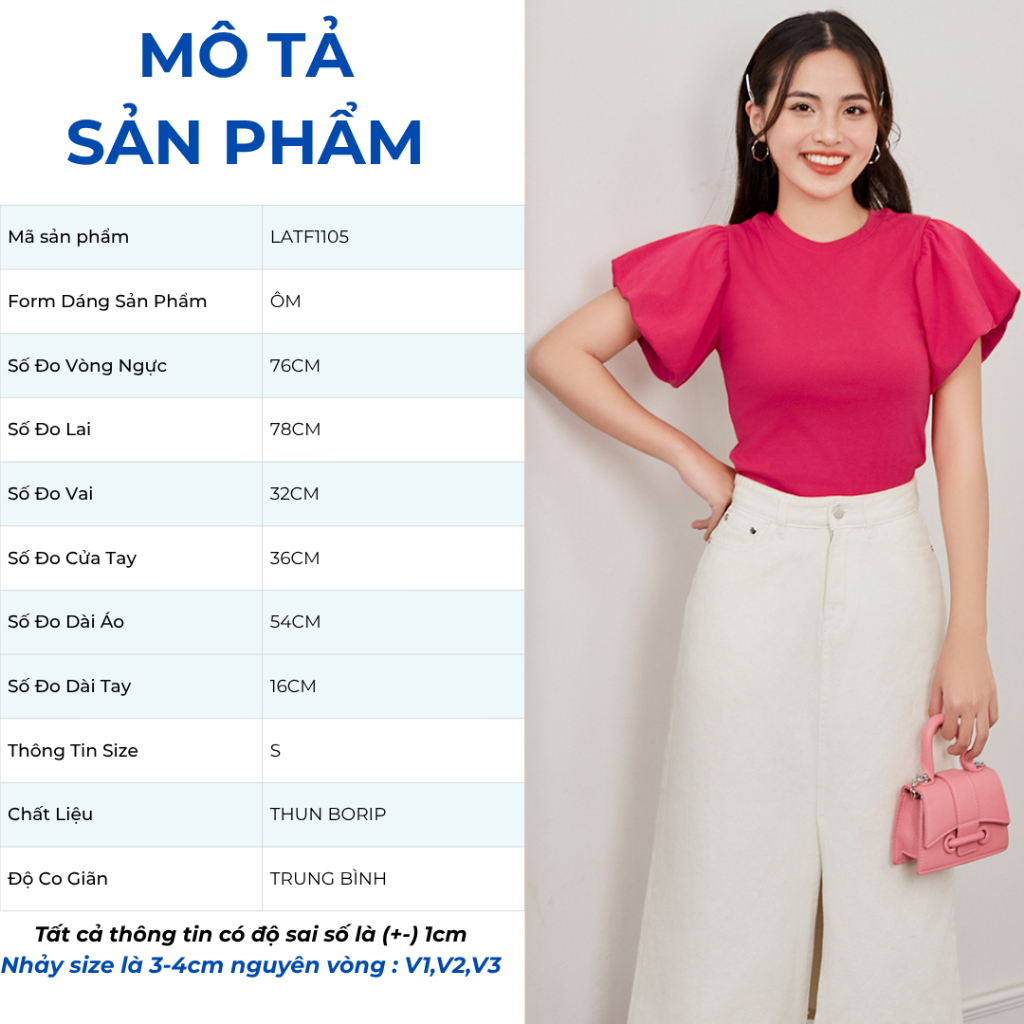 Áo Thun Tay Phồng Nữ GUMAC Áo Phông Kiểu Form Ôm Tay Bí Phồng Chất Thun Ríp Cao Cấp Mềm Mịn LATF1105