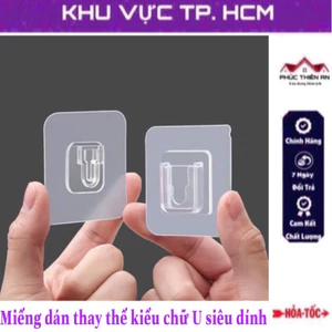 Combo 3 Miếng dán tường thay thế kiểu dáng chữ U siêu dính, gồm 2 loại lồi và lõm, dùng cho kệ dán tường
