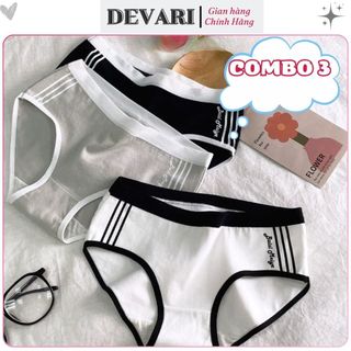 COMBO 3 Quần lót nữ cotton cao cấp ôm trọn vòng 3 đáy quần kháng khuẩn họa tiết sọc DEVARI L520