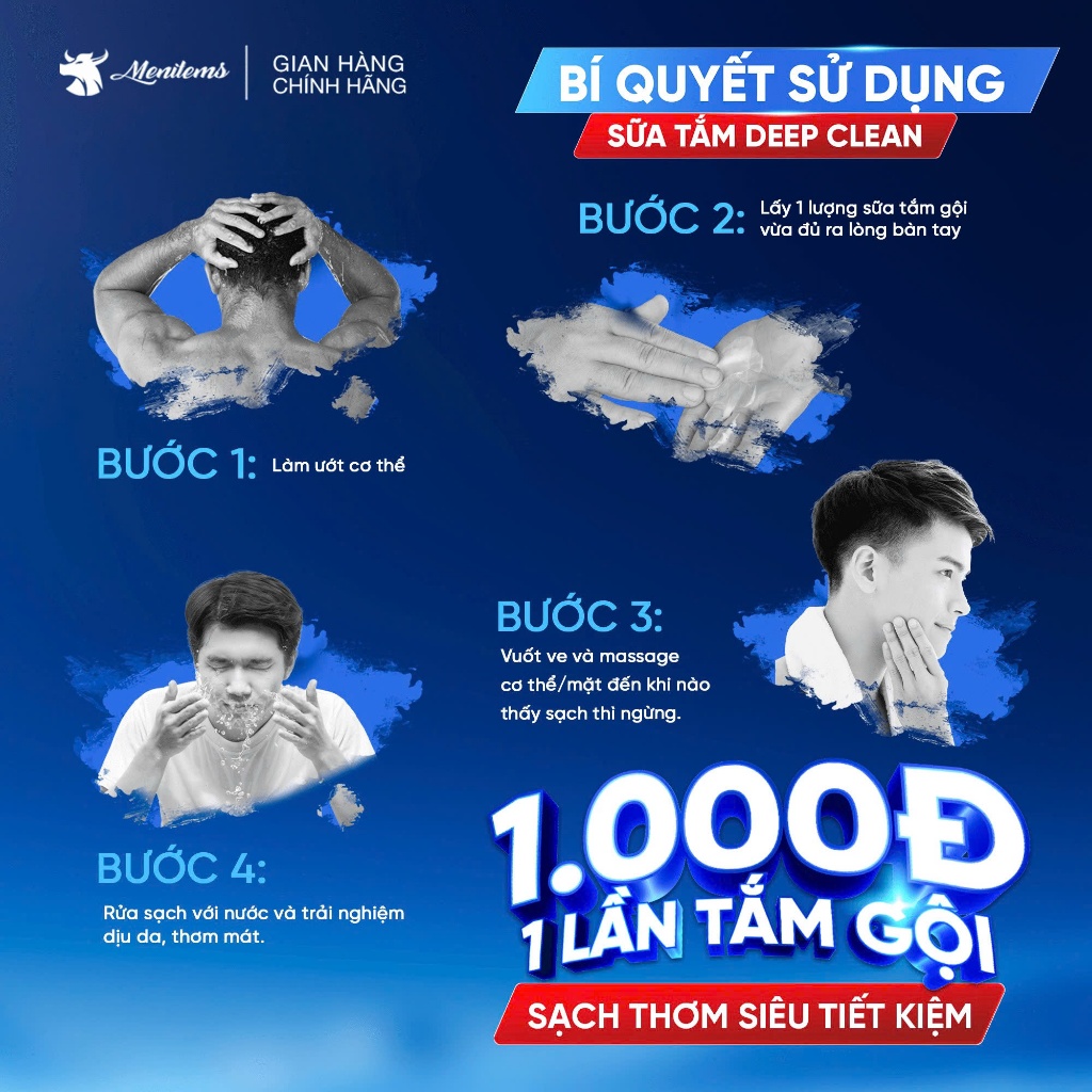 Sữa tắm nam DeepClean Menitems - Hương nước hoa, ngăn mụn lưng, giảm nhờn và khử mùi hiệu quả.