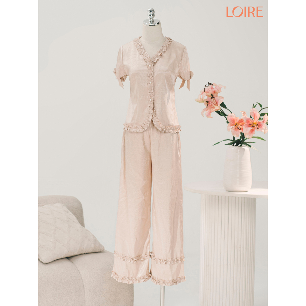 [YÊN&YÊU]Đồ Ngủ Nữ Loire FDMN250320  Lụa Vân Gỗ Tay Ngắn Quần Dài Mặc Nhà Cao Cấp