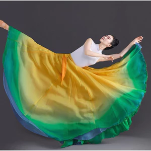 Váy 720 độ chuyển màu/Váy khiêu vũ một mảnh, Váy nửa cổ điển Tencel hai mặt, biểu diễn sân khấu, Váy xoay lớn khiêu vũ