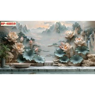 Tranh cá chép cá koi trong hồ sen, hoa sen giả đắp nổi phong thủy