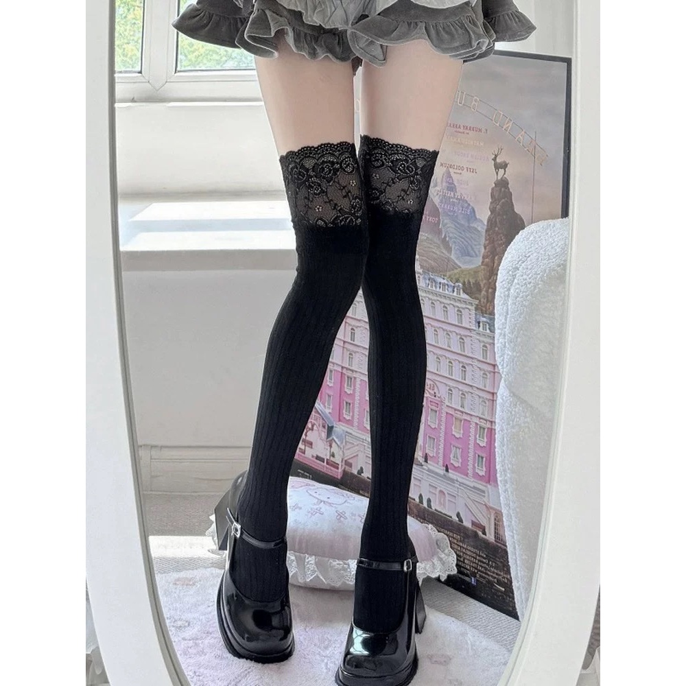 Tất cao cổ phối ren nữ Ulzzang Đi cùng Boots siêu xinh – Tất đùi thời trang Hàn Quốc,  co giãn t