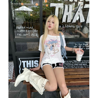 Áo thun nữ MONÁ áo form rộng trễ vai hoạ tiết chấm bi in thỏ - LOVELY TOP