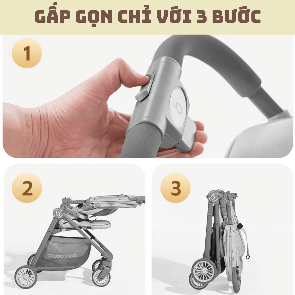 Xe Đẩy Baobaohao 726 Max Nhỏ Gọn, Linh Hoạt, Giảm Xóc Vượt Trội, Bảo Hành Chính Hãng 12 Tháng.