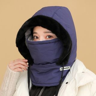 Mũ phao trùm đầu lót lông kèm khẩu trang và khăn quàng cổ chống lạnh chống nước có dây rút 3in1