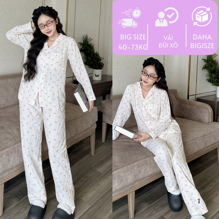 (40-80kg) Bộ Ngủ Nữ Dài Tay Hàng Cao Cấp, Đồ Bộ Mặc Nhà Bigsize Vải Đũi Xô Hoạ Tiết Lên Dáng Đẹp.