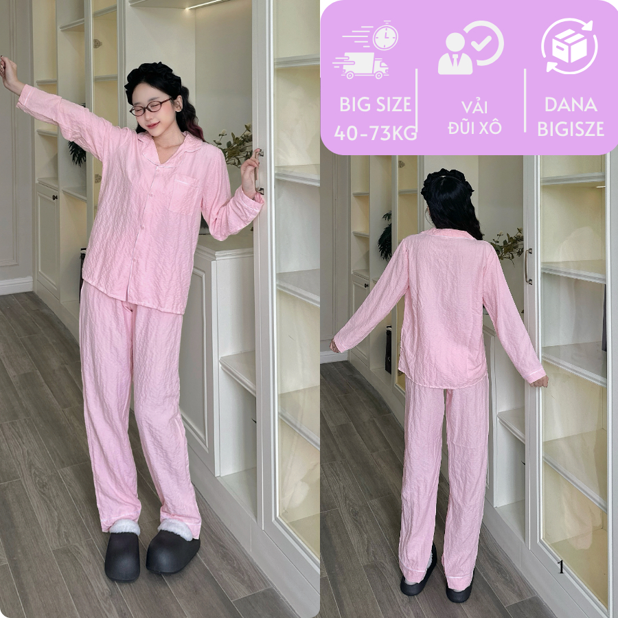 (40-80kg) Bộ Ngủ Nữ Dài Tay Hàng Cao Cấp, Đồ Bộ Mặc Nhà Bigsize Vải Đũi Xô Hoạ Tiết Lên Dáng Đẹp.