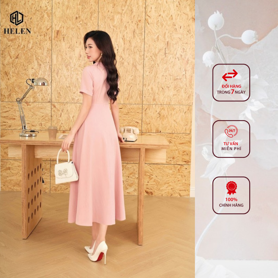 Đầm công sở HELEN thiết kế dáng xòe hồng nơ ngực DL332
