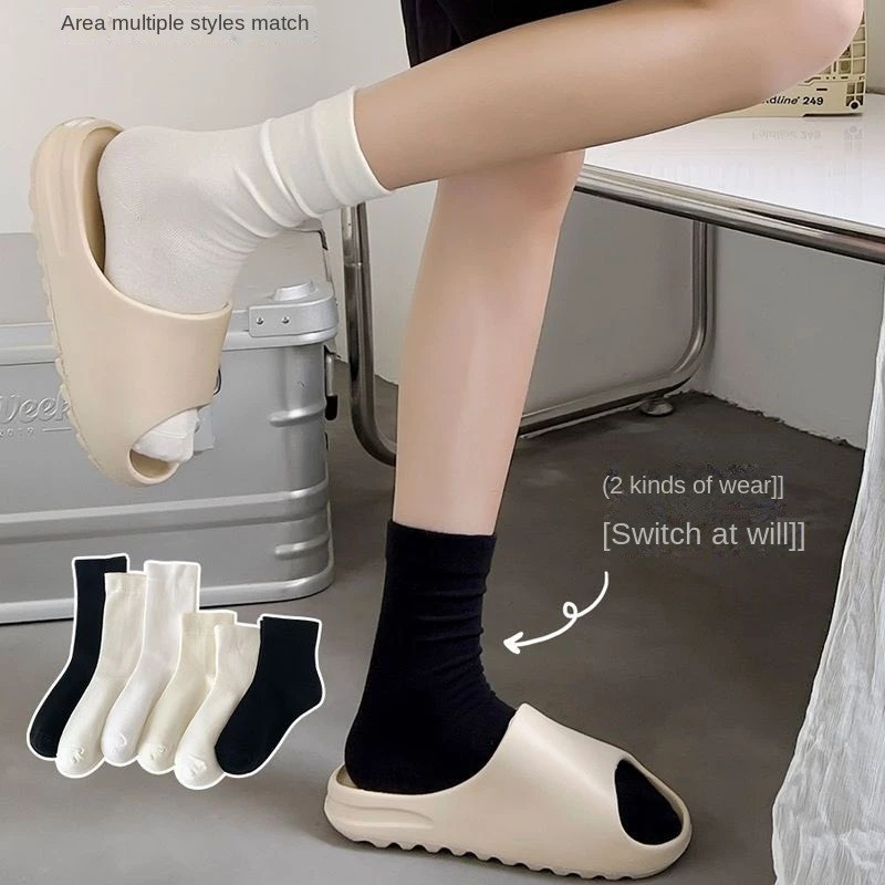 [Peinn]Set 5 Đôi Tất Cổ Cao, Vớ Cổ Cao Nữ Vải Cotton Co Giãn Mềm Mại Hàn Quốc S2