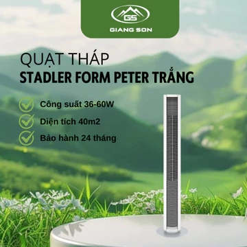 Quạt Tháp Đứng Stadler Form Peter (trắng), Gió Tự Nhiên 3D, Quay 70°, Lọc Bụi, Điều Khiển Từ Xa, Phòng 40m2
