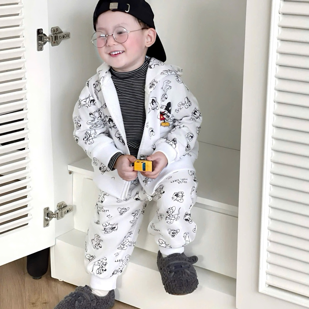 Set bộ hoodie khoá kéo cho bé trai HH11 chất nỉ chân cua mềm size 90–150 (7–23kg)