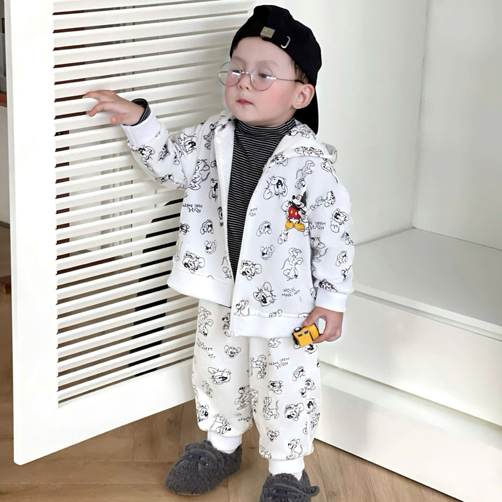 Set bộ hoodie khoá kéo cho bé trai HH11 chất nỉ chân cua mềm size 90–150 (7–23kg)