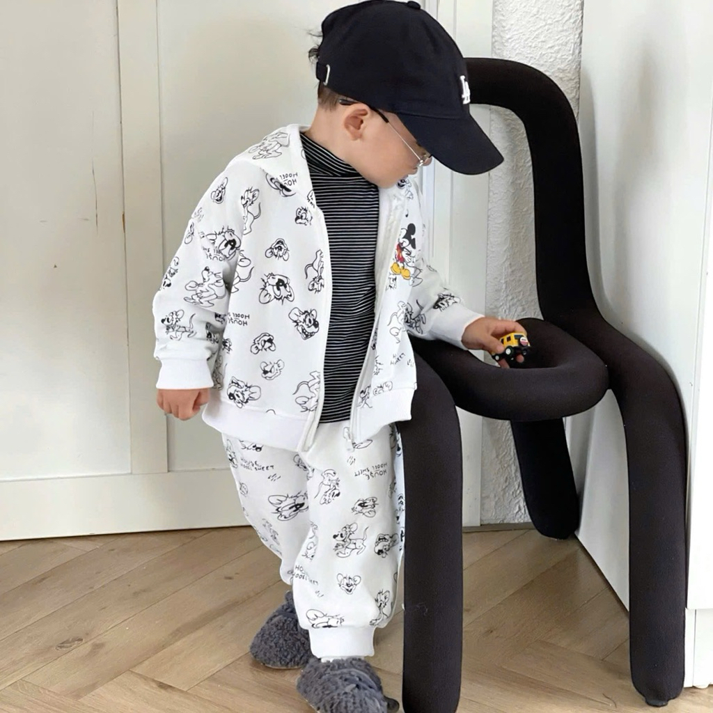Set bộ hoodie khoá kéo cho bé trai HH11 chất nỉ chân cua mềm size 90–150 (7–23kg)