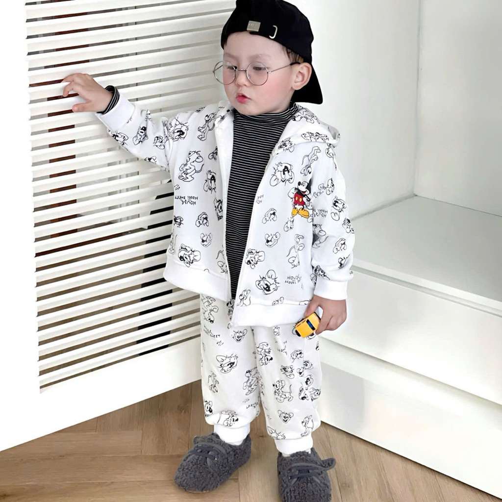 Set bộ hoodie khoá kéo cho bé trai HH11 chất nỉ chân cua mềm size 90–150 (7–23kg)