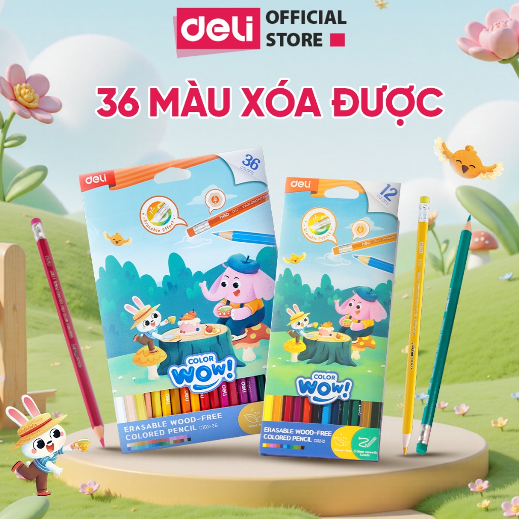 Bút Chì Màu Xóa Được 12/18/24/36 Màu Deli Màu Sắc Tươi Sáng Sống Động Chất Liệu Cao Cấp An Toàn Cho Bé Thỏa Sức Sáng Tạo