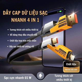 ⚡ DÂY SẠC 4 ĐẦU CAO CẤP – SẠC NHANH 65W | THIẾT KẾ GAMING MẠNH MẼ, SIÊU BỀN, CHỐNG ĐỨT GÃY