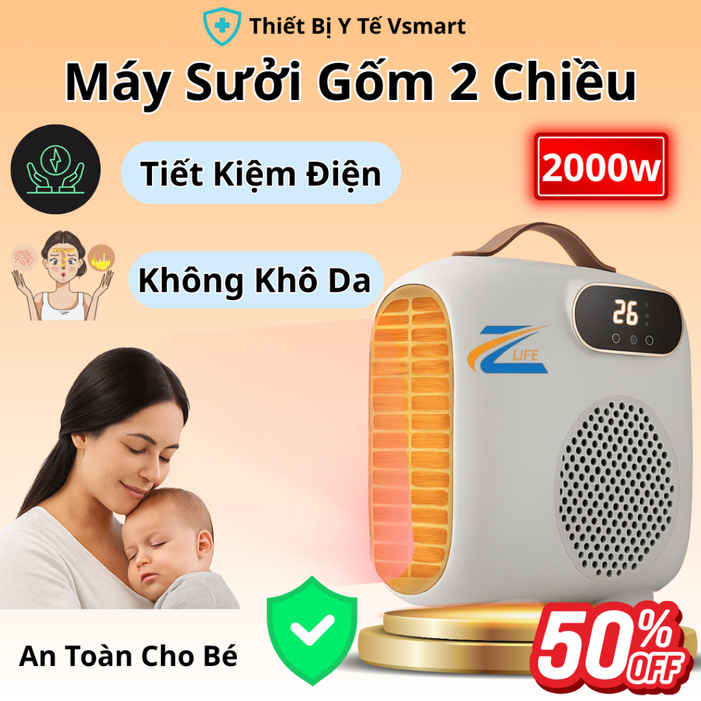 Máy Sưởi Gốm Nhà Tắm Zlife Z-2000W, Đèn Sưởi Cho Bé Sơ Sinh Giữ Ấm Phòng Ngủ Tiết Kiệm Điện