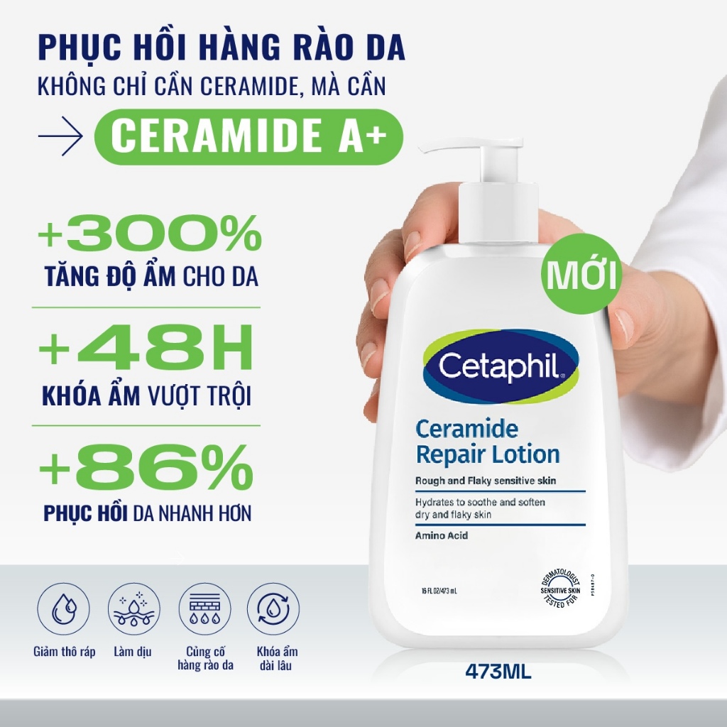 Sữa dưỡng ẩm phục hồi chuyên sâu cho da khô ráp, bong tróc, nhạy cảm Cetaphil Ceramide Repair Lotion 473ml