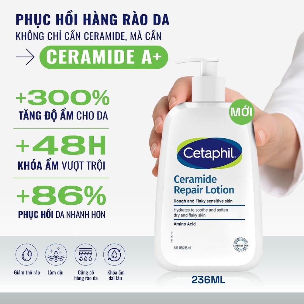 Sữa dưỡng ẩm phục hồi chuyên sâu cho da khô ráp, bong tróc, nhạy cảm Cetaphil Ceramide Repair Lotion 236ml