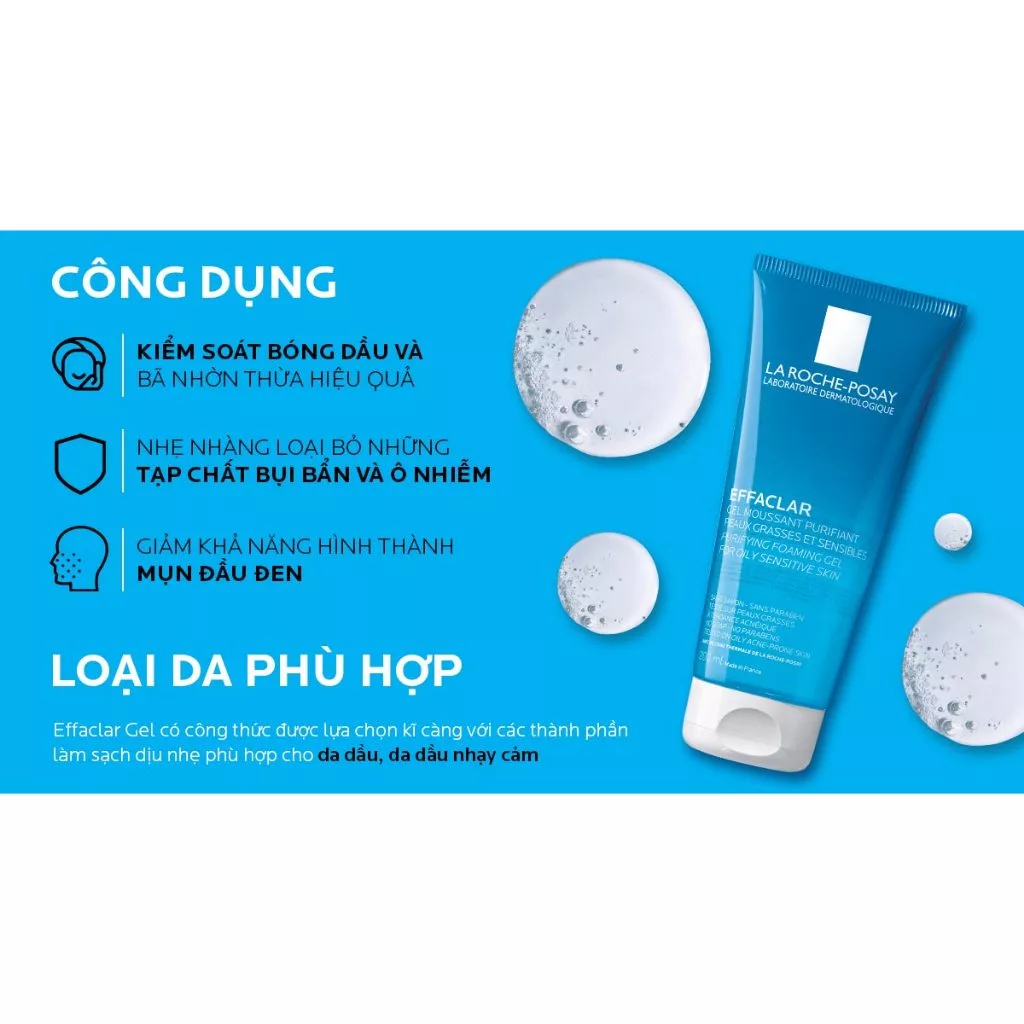Sữa Rửa Mặt La Roche - Posay EFFACLAR , Gel Rửa Mặt La Roche Làm Sạch Cho Da Dầu Mụn 400ml