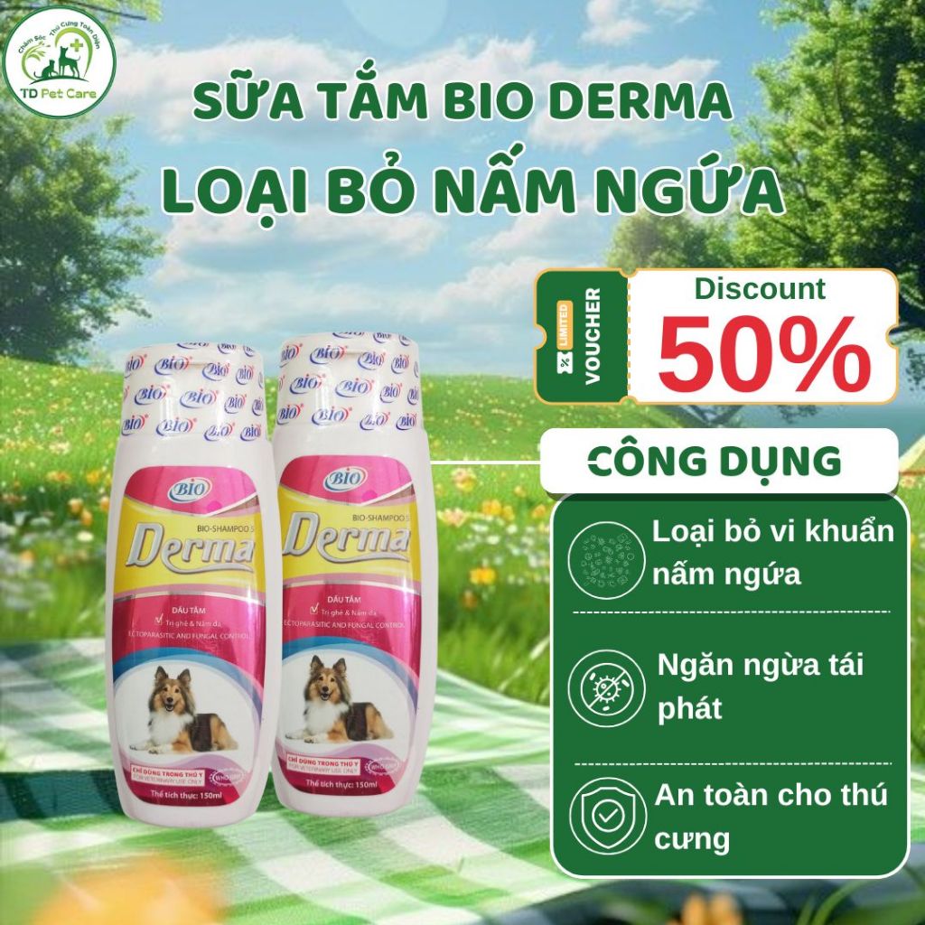 Sữa Tắm cho chó mèo bị ghẻ, viêm da, nấm da Bio Derma 150ml