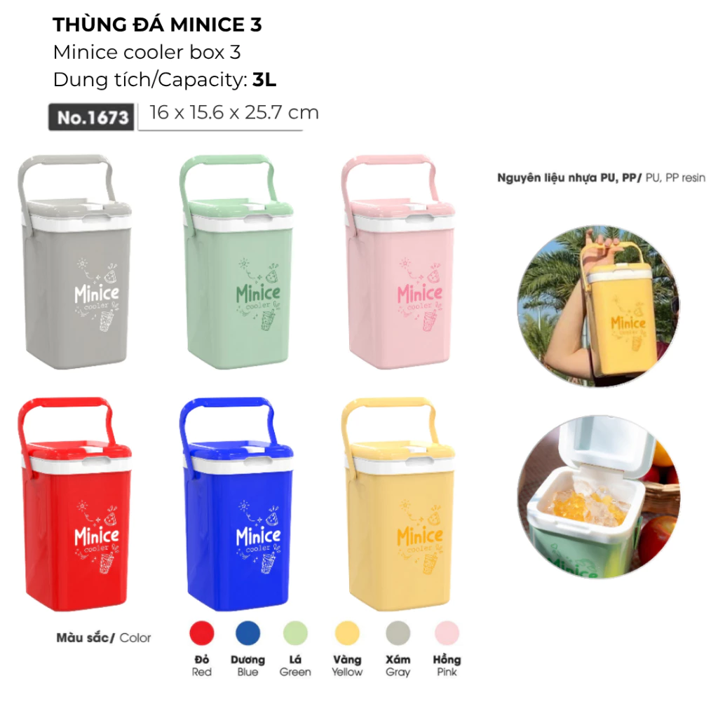 Bình đá Minice 1L 2.1L 3L Duy Tân – Nhựa PP PU Giữ Nhiệt, Bình Đá Mini Quai Xách Đựng Nước