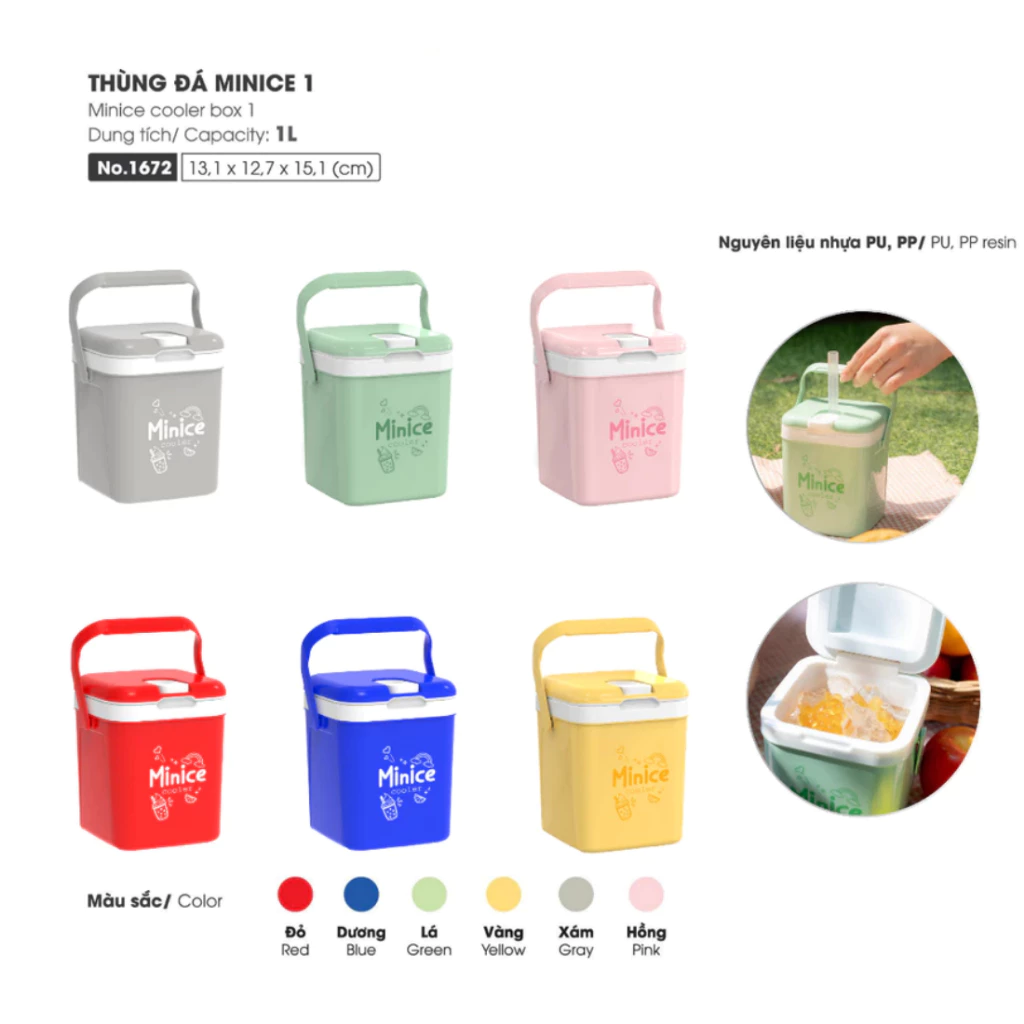 Bình đá Minice 1L 2.1L 3L Duy Tân – Nhựa PP PU Giữ Nhiệt, Bình Đá Mini Quai Xách Đựng Nước