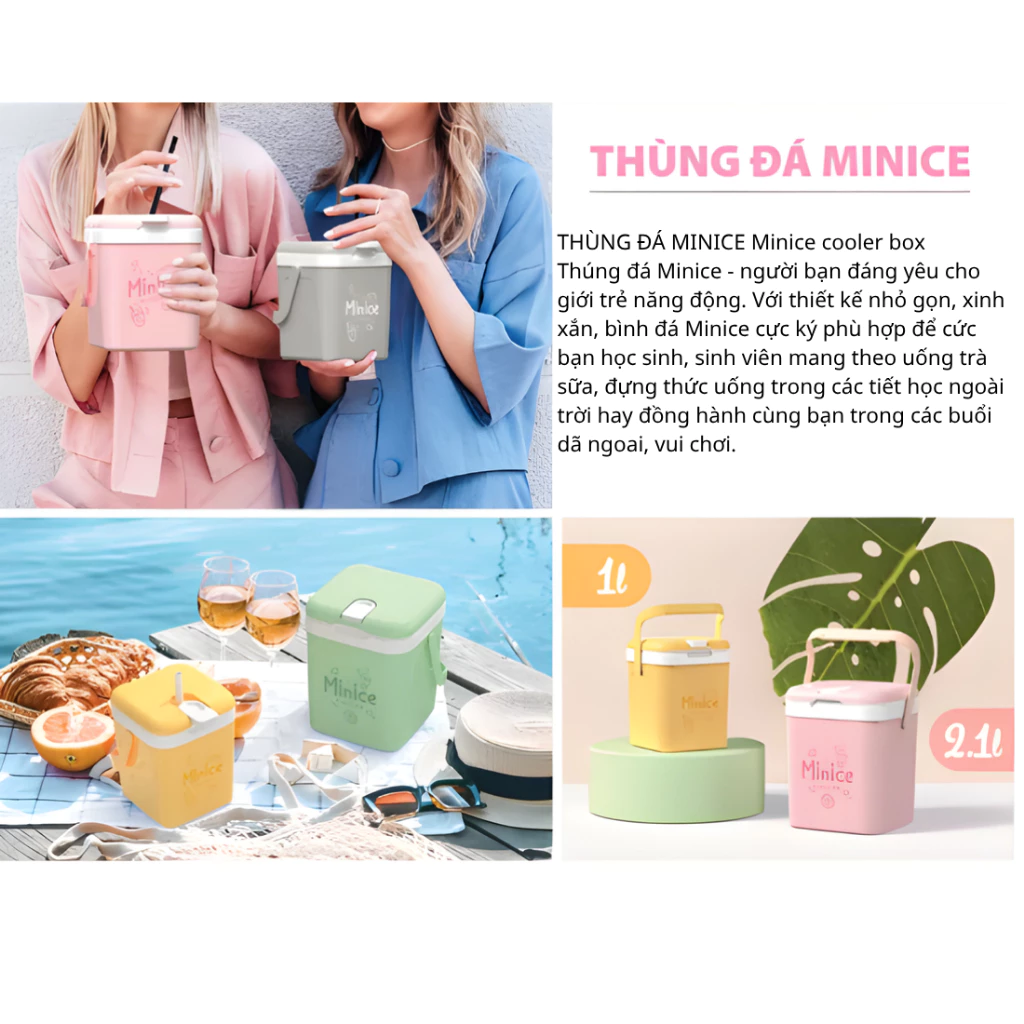 Bình đá Minice 1L 2.1L 3L Duy Tân – Nhựa PP PU Giữ Nhiệt, Bình Đá Mini Quai Xách Đựng Nước