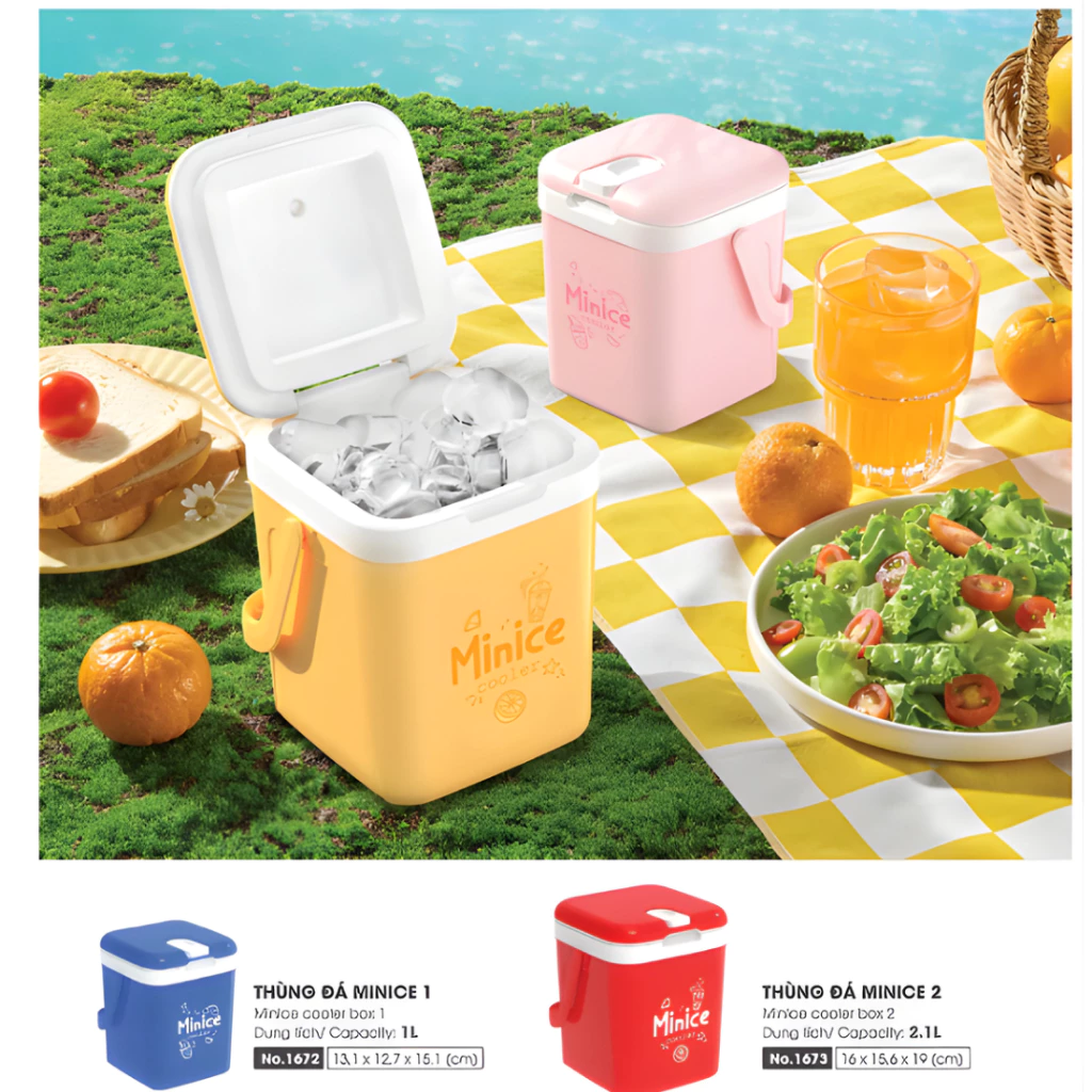 Bình đá Minice 1L 2.1L 3L Duy Tân – Nhựa PP PU Giữ Nhiệt, Bình Đá Mini Quai Xách Đựng Nước