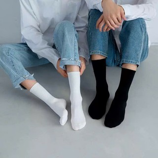 Combo 10 Đôi Tất/Vớ Trắng Cổ Cao Unisex Co Giãn Tốt, Mũi May Không Gồ, Chất Cotton Mềm Mịn