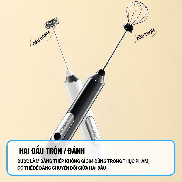 Kaleis Máy Đánh Trứng & Tạo Bọt Cafe Cầm Tay Không Dây - 3 Cấp Độ, Sạc Pin Tiện Lợi, Chính Hãng
