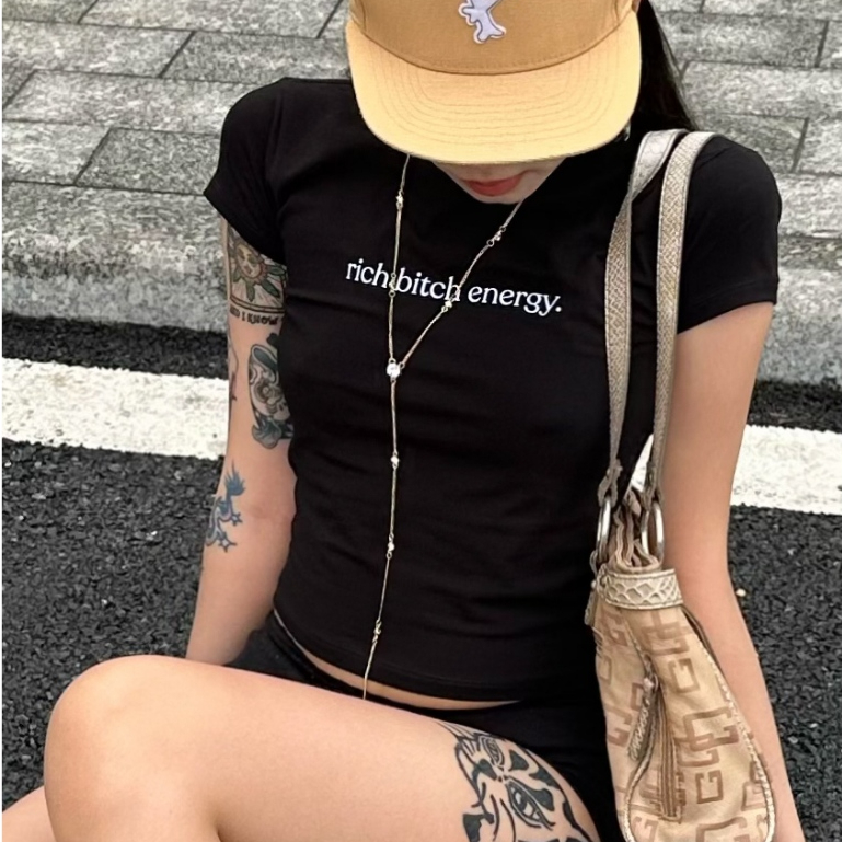 SALE 99K - Áo thun baby tee cotton form ôm in chữ màu trắng & đen | bananabu