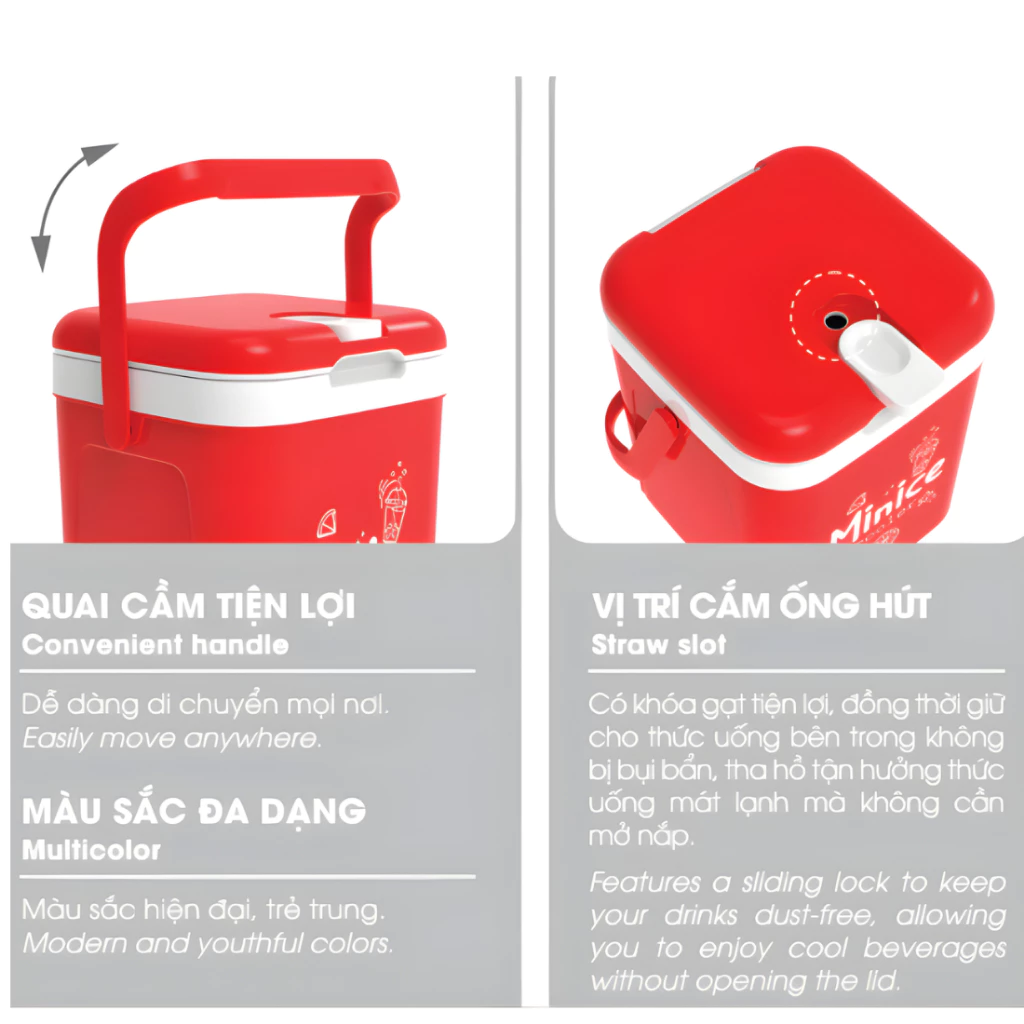 Bình đá Minice 1L 2.1L 3L Duy Tân – Nhựa PP PU Giữ Nhiệt, Bình Đá Mini Quai Xách Đựng Nước