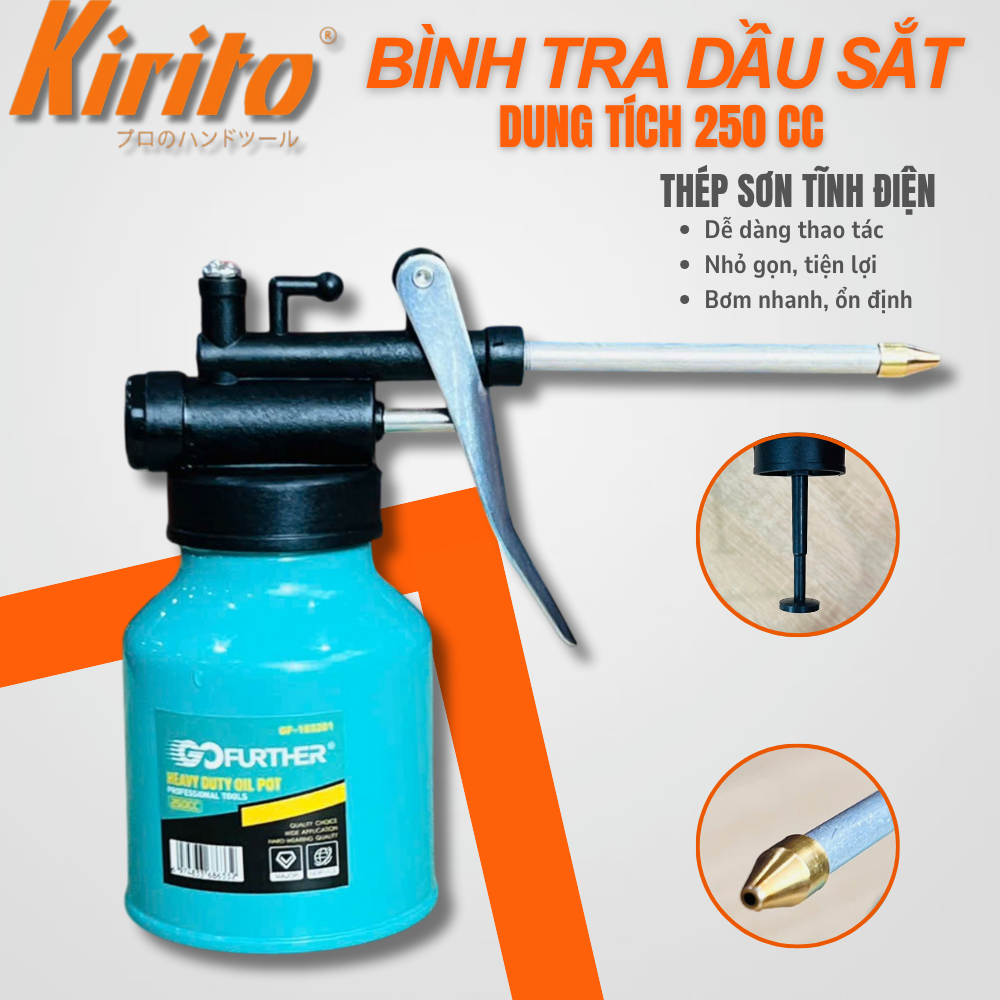 BÌNH TRA DẦU SẮT GOFURTHER 250CC – BƠM DẦU CƠ KHÍ, BÔI TRƠN MÁY MÓC, THÉP SƠN TĨNH ĐIỆN CAO CẤP