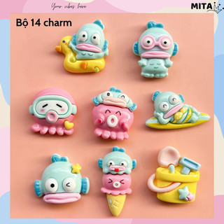 Set 14 Sticker, Charm 3D chủ đề Môi dày bãi biển 14 DIY gắn Dép Sục, Cá Sấu JB-87 Mita
