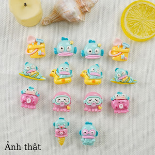 Set 14 Sticker, Charm 3D chủ đề Môi dày bãi biển 14 DIY gắn Dép Sục, Cá Sấu JB-87 Mita